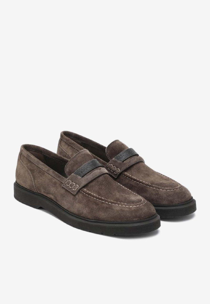 Brunello Cucinelli Monili Suede Penny Loafers Brown MZSFG2370LE/R_CUCIN-C8769