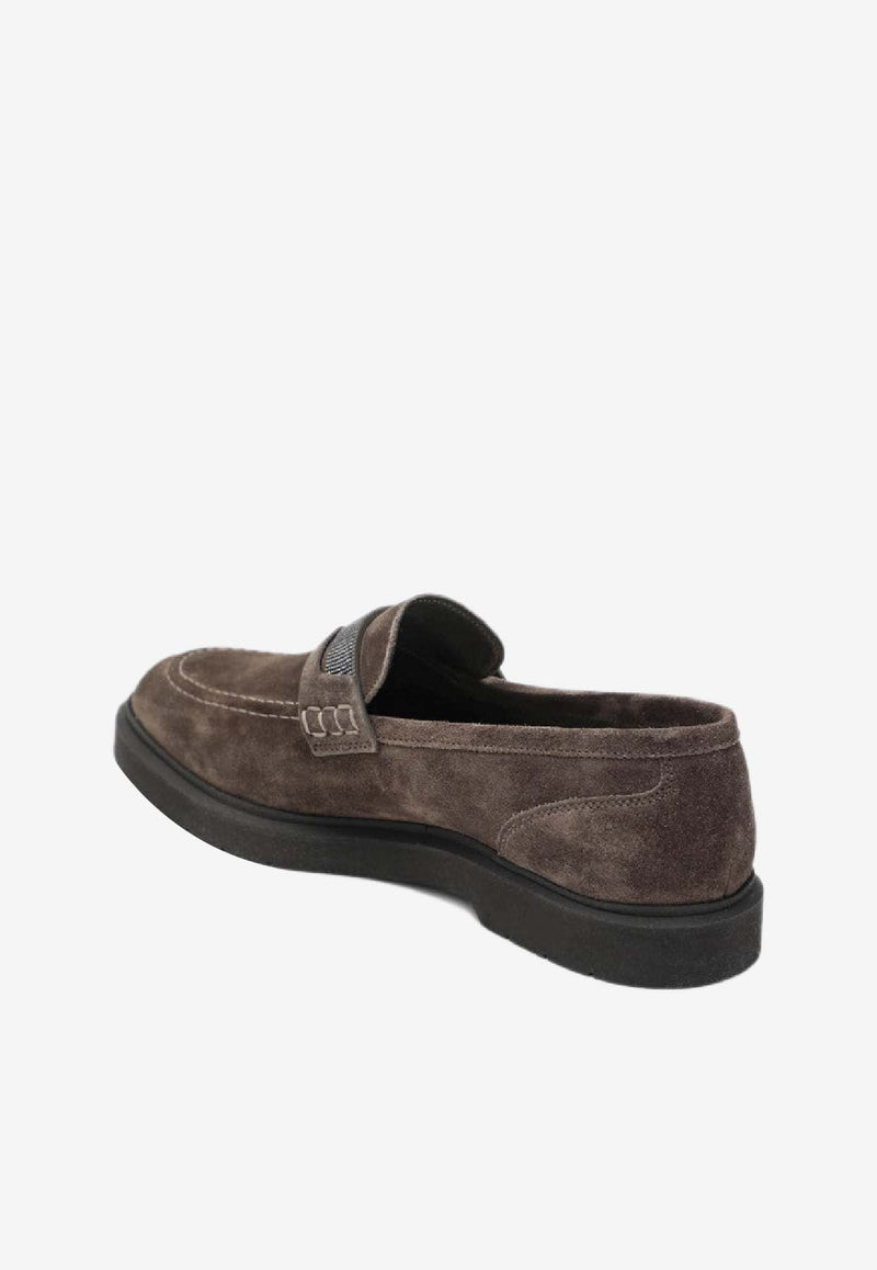 Brunello Cucinelli Monili Suede Penny Loafers Brown MZSFG2370LE/R_CUCIN-C8769