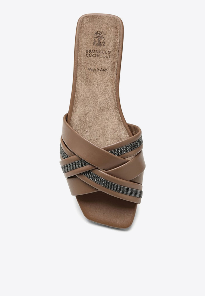 Brunello Cucinelli Interwoven Leather Flat Sandals Beige MZSKC2636LE/O_CUCIN-C8772