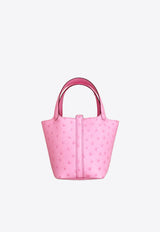 Micro Picotin Lock 14 in Rose Bubblegum Ostrich with Palladium Hardware
