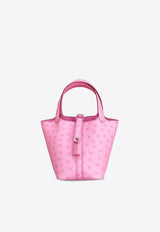 Micro Picotin Lock 14 in Rose Bubblegum Ostrich with Palladium Hardware