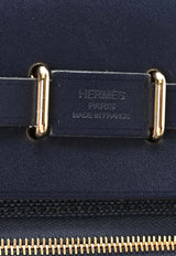 Mini Herbag Zip Retourne 20 in Bleu Indigo Canvas and Hunter Leather with Gold Hardware