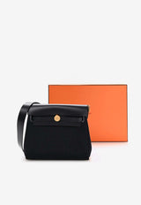 Mini Herbag Zip Retourne 20 in Bleu Indigo Canvas and Hunter Leather with Gold Hardware