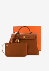 Herbag 31 in Fauve Toile and Vache Hunter Leather with Gold Hardware