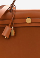 Herbag 31 in Fauve Toile and Vache Hunter Leather with Gold Hardware