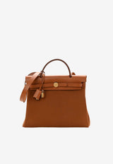 Herbag 31 in Fauve Toile and Vache Hunter Leather with Gold Hardware