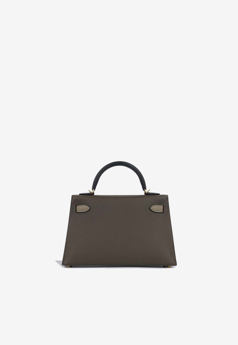 Hermès Mini Kelly 20 in Ecorce, Etoupe and Noir Epsom Leather with Gold Hardware