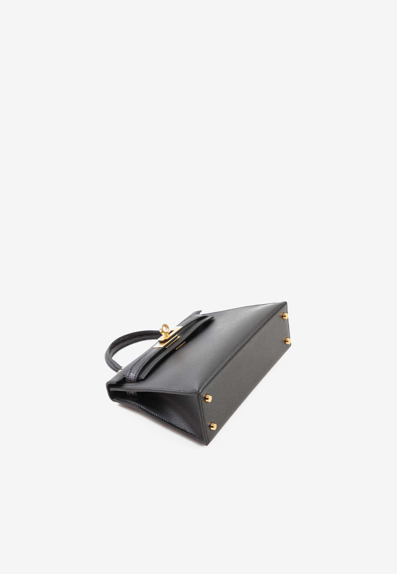 Hermès Mini Kelly II 20 Touch in Black Madame and Lizard Leather with Gold Hardware