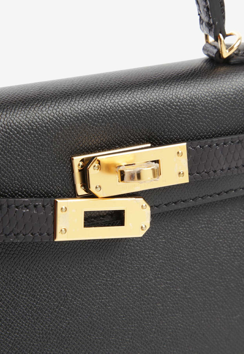 Hermès Mini Kelly II 20 Touch in Black Madame and Lizard Leather with Gold Hardware