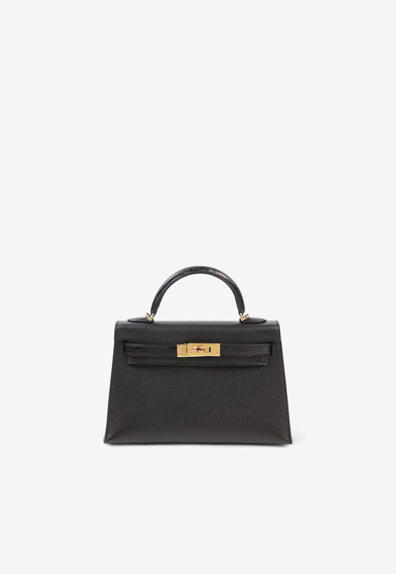 Hermès Mini Kelly II 20 Touch in Black Madame and Lizard Leather with Gold Hardware