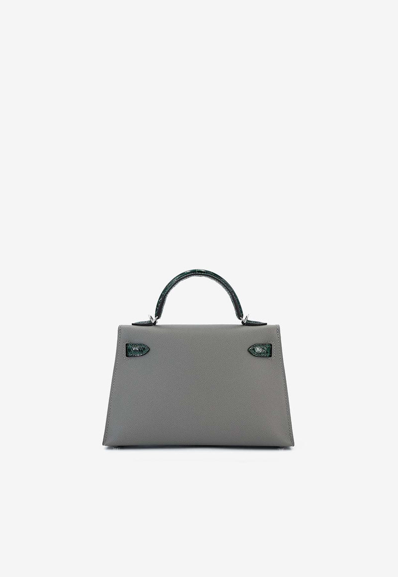 Hermès Mini Kelly II 20 Touch in Gris Meyer Madame and Vert Fonce Alligator Leather with Palladium Hardware