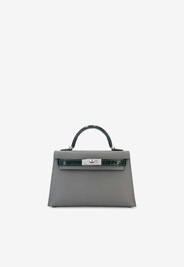 Hermès Mini Kelly II 20 Touch in Gris Meyer Madame and Vert Fonce Alligator Leather with Palladium Hardware