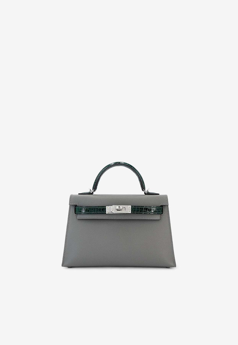 Hermès Mini Kelly II 20 Touch in Gris Meyer Madame and Vert Fonce Alligator Leather with Palladium Hardware