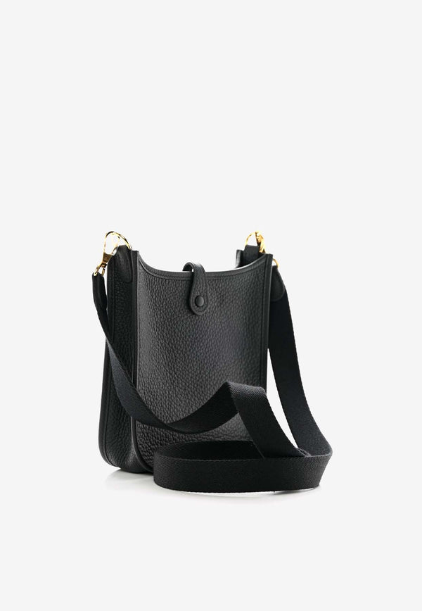 Mini Evelyne 16 in Black Taurillon Clemence with Gold Hardware