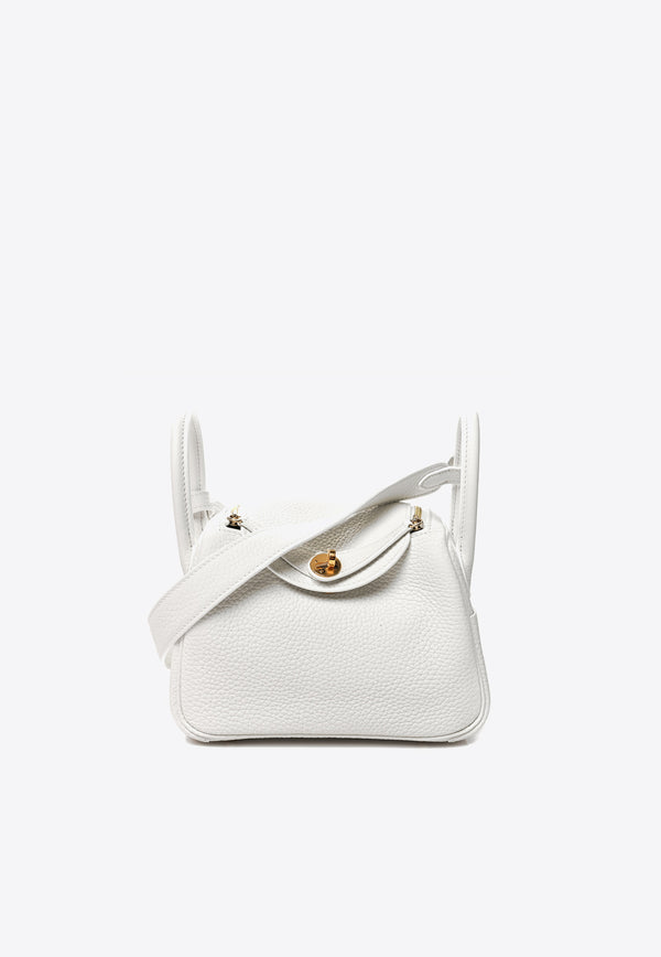 Mini Lindy 20 in New White Taurillon Clemence with Gold Hardware