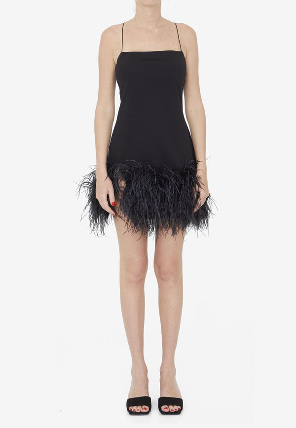 The Attico Fujiko Feather-Trimmed Mini Dress Black 236WCA233-RY02F-100