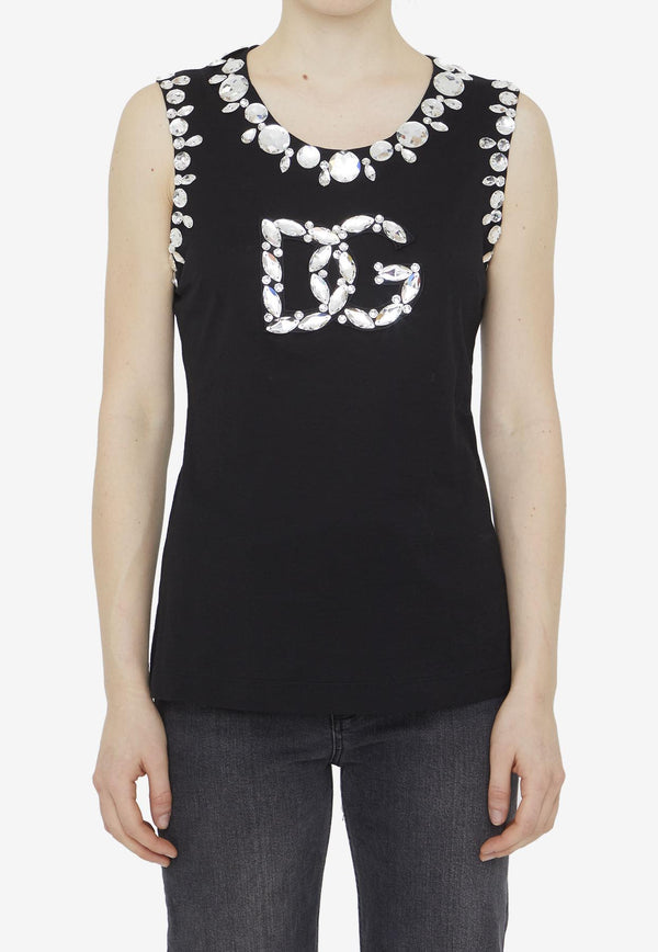 Dolce & Gabbana DG Crystal-Embellished Tank Top F8R02Z-FU7EQ-N0000 Black