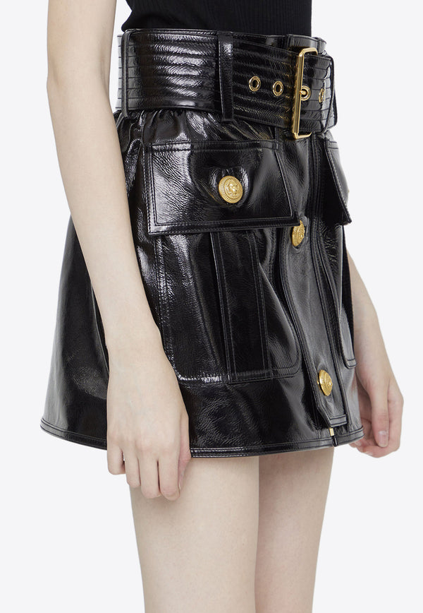 Balmain Patent Leather Mini Skirt Black BF1LB910LB40--0PA