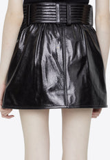 Balmain Patent Leather Mini Skirt Black BF1LB910LB40--0PA
