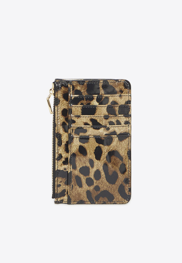 Dolce & Gabbana Leopard Print Leather Cardholder Brown BI1261-AM568-HA93M