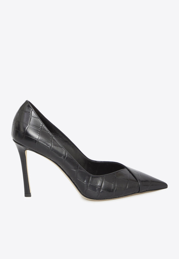 Jimmy Choo Cass 95 Pumps in Croc-Embossed Leather Black CASS95-CQX-BLACK