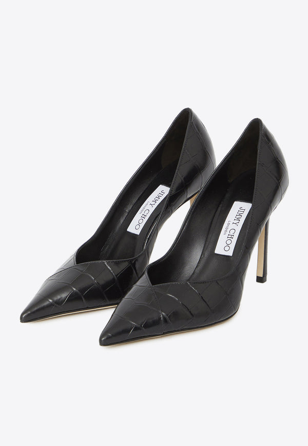 Jimmy Choo Cass 95 Pumps in Croc-Embossed Leather Black CASS95-CQX-BLACK