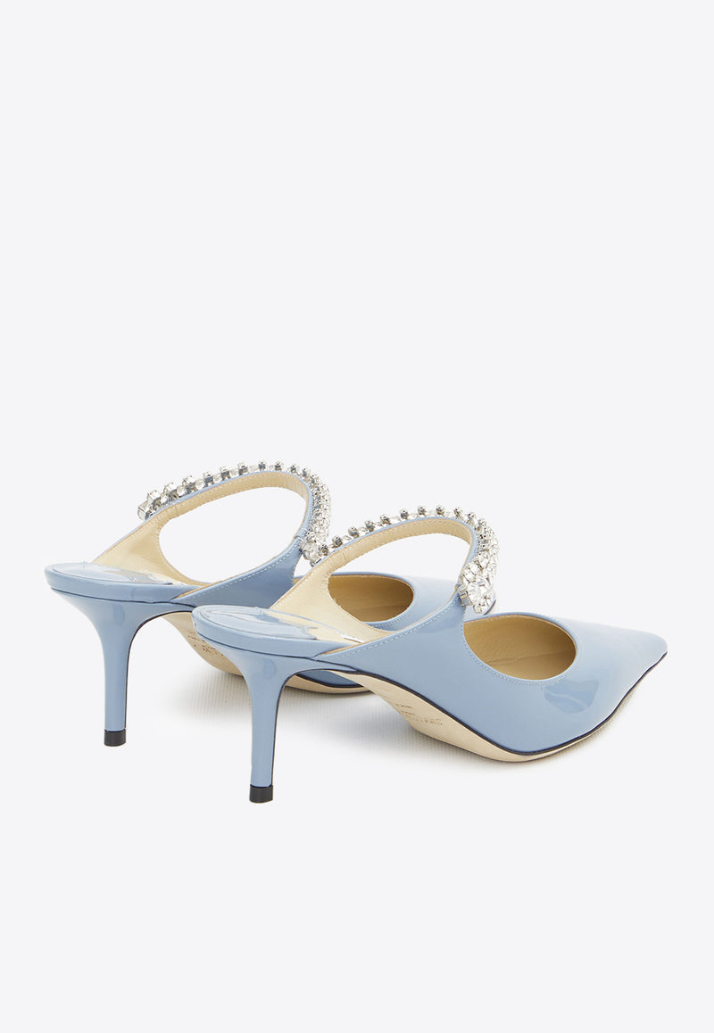Jimmy Choo Bing 65 Patent Leather Mules with Crystal Strap Light Blue BING65-PAT-SMOCKY BLU
