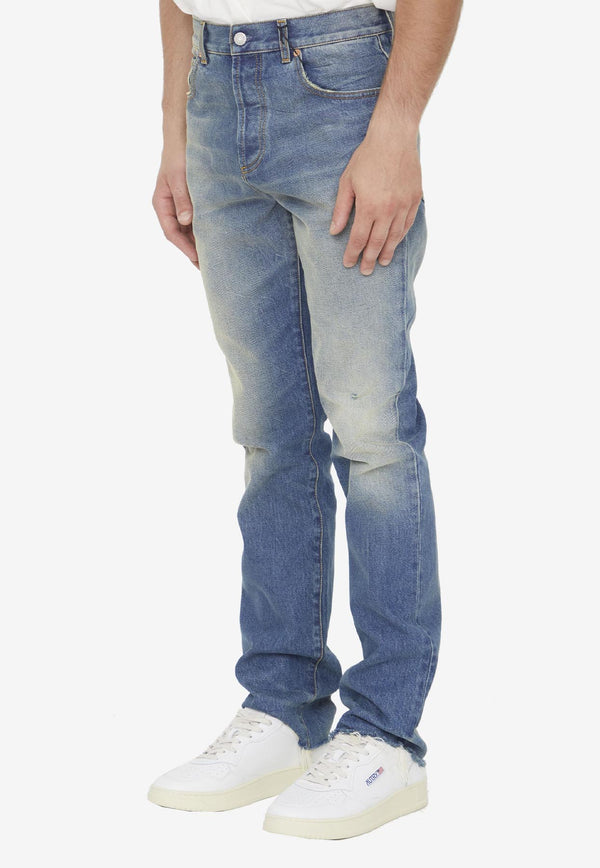 Gucci Distressed Washed Straight Jeans Light Blue 760651-XDC01-4011