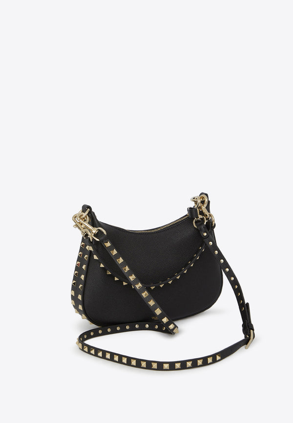 Valentino Small Rockstud Hobo Bag in Grained Leather Black 3W2B0M37-TAG-0NO