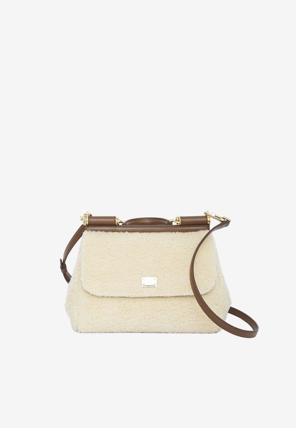 Dolce & Gabbana Medium Sicily Top Handle Bag in Shearling BB6002-AN416-8Z083 Cream
