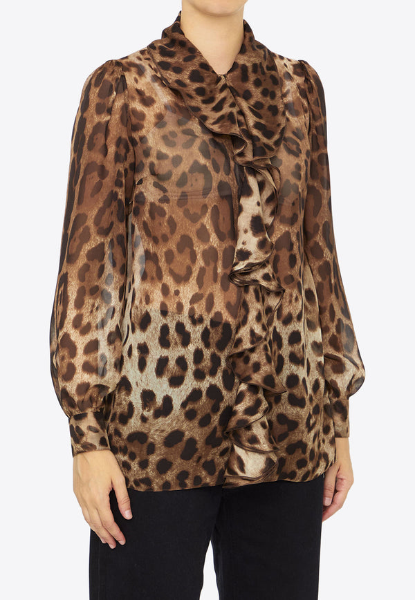 Dolce & Gabbana Leopard Print Chiffon Shirt Brown F5R16T-IS1MN-HY13M