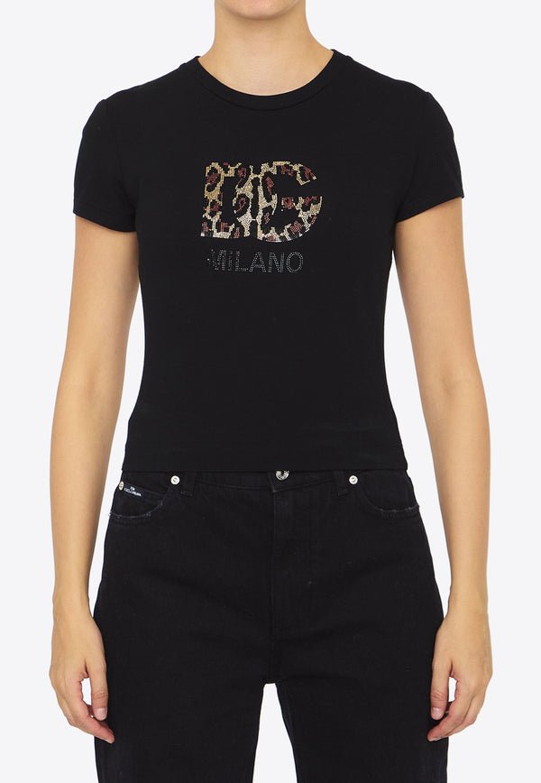 Dolce & Gabbana Rhinestone DG Logo T-shirt Black F8U48Z-GDBZW-N0000