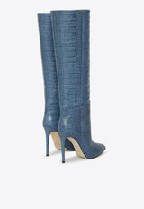 Paris Texas 105 Knee-High Boots in Croc-Embossed Leather Light Blue PX133-XCOCO-DENIM