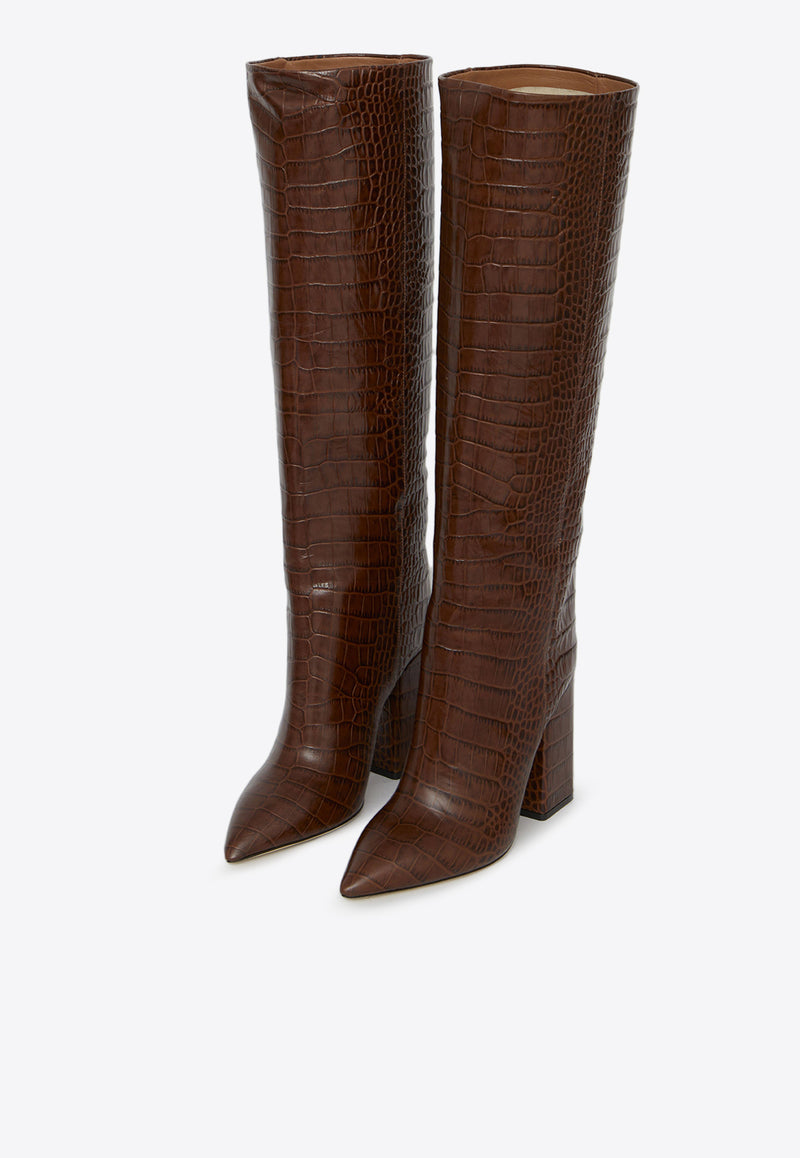 Paris Texas Anja 105 Knee-High Boots in Croc-Embossed Leather Brown PX1020-XCOCO-CIOCCOLATO
