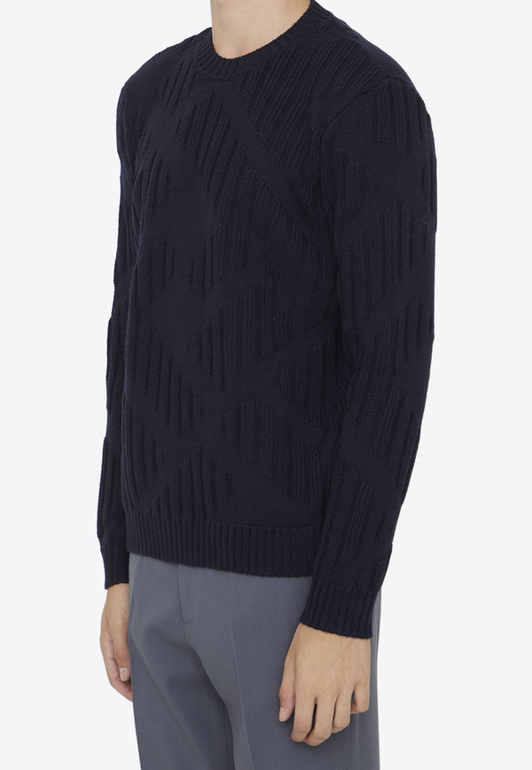Fendi FF Ribbed Jacquard Wool Sweater Blue FZX189-APPE-F1AJR