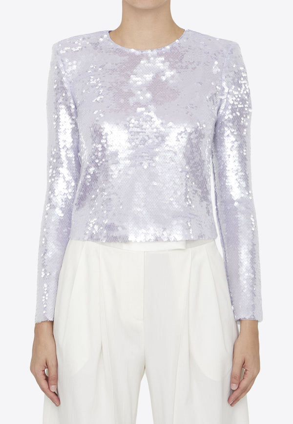 Self-Portrait Long-Sleeved Sequined Top Lilac PF23102TL--LILLA