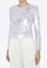 Self-Portrait Long-Sleeved Sequined Top Lilac PF23102TL--LILLA