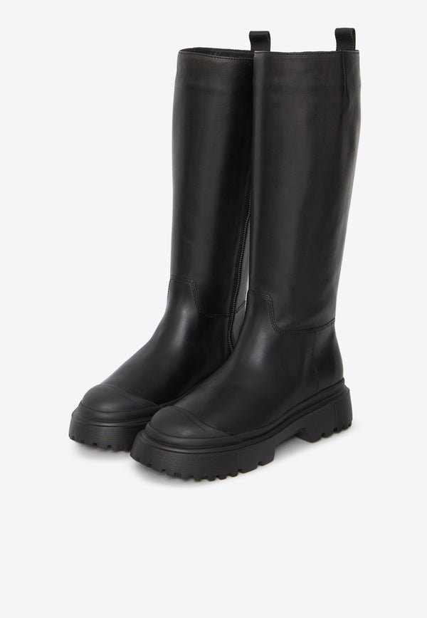 Hogan H619 Mid-Calf Leather Boots Black HXW6190FD50-KXT-B999
