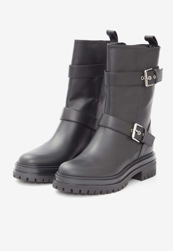 Gianvito Rossi Thiago Mid-Calf Leather Boots G7300420GOM-CLN-BLACK Black