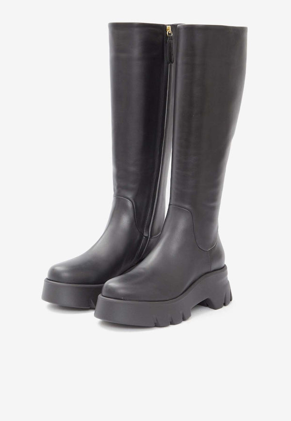 Gianvito Rossi Montey Knee-High Leather Boots G8038820GOM-VGI-BLACK Black