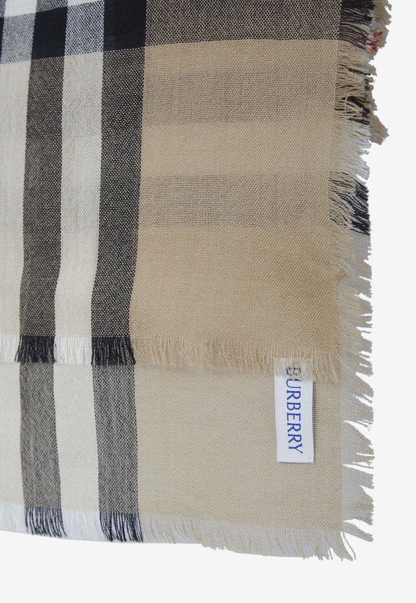 Burberry Check Fringed Wool Scarf 8073824--A7026