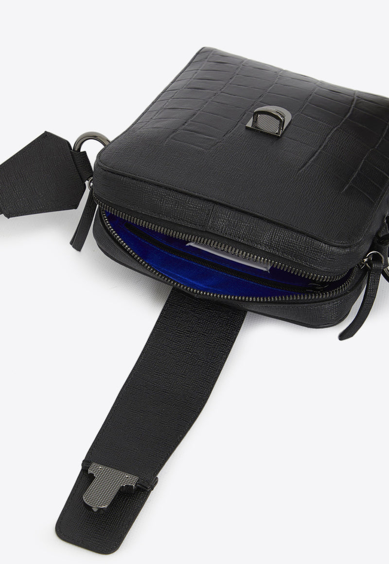 Maison Margiela Four-Stitch Crossbody Bag in Croc-Embossed Leather Black SB2WG0012-P5409-T8013