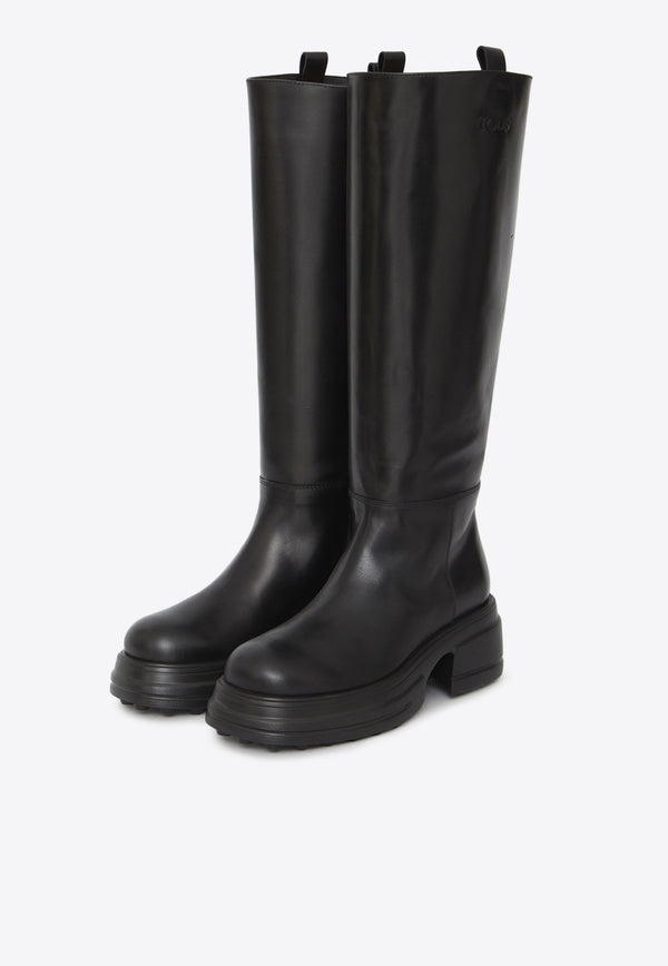 Tod's Platform Mid-Calf Leather Boots Black XXW84K0HN40-GOC-B999