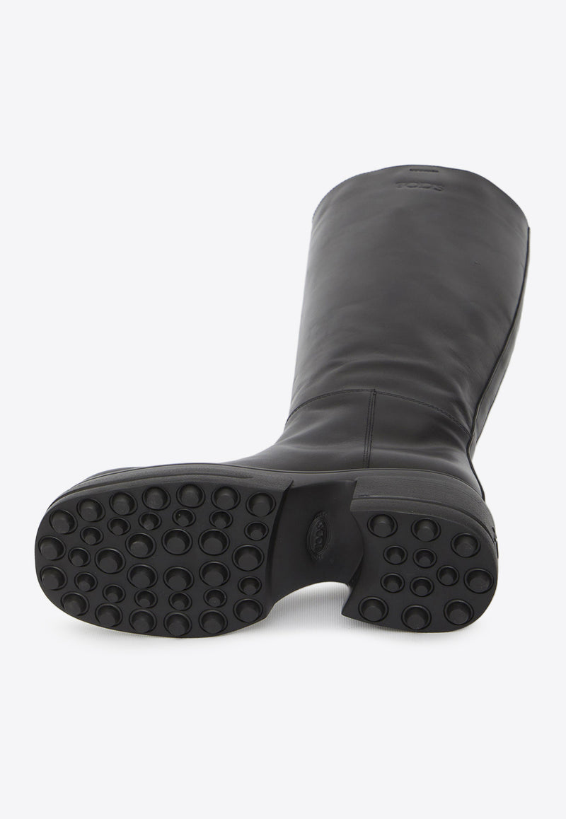 Tod's Platform Mid-Calf Leather Boots Black XXW84K0HN40-GOC-B999