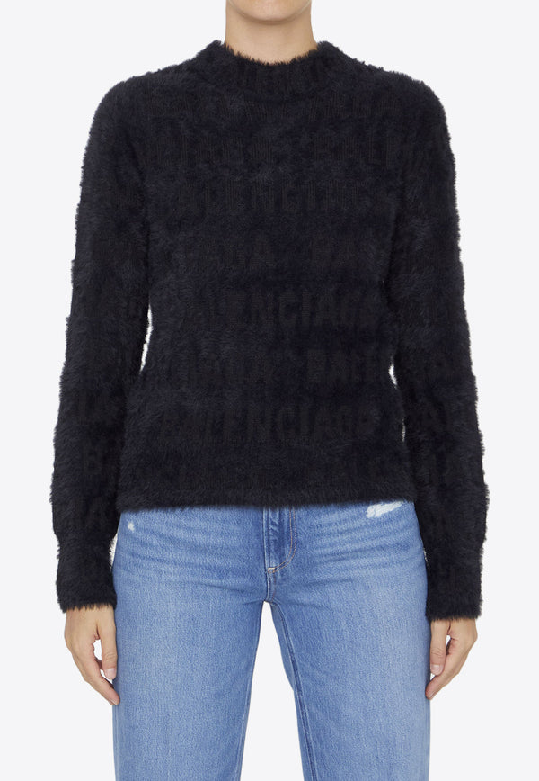 Balenciaga Logo Jacquard Furry Sweater in Wool Blend 769027-T6230-1000
