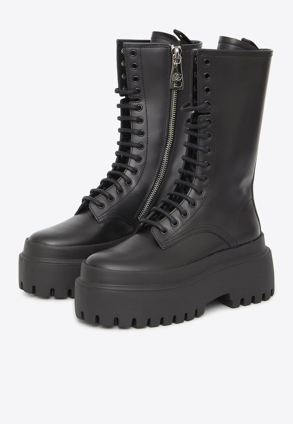 Dolce & Gabbana Logo Plate Leather Combat Boots CT0946-AI402-80999