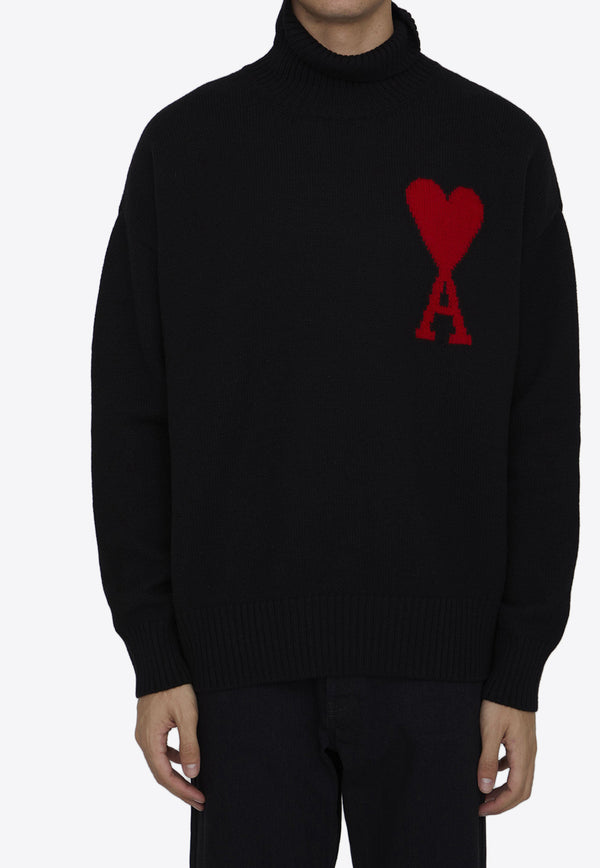 AMI PARIS Ami De Coeur Intarsia Knit Sweater BFUKS406-018-BLACK/RED