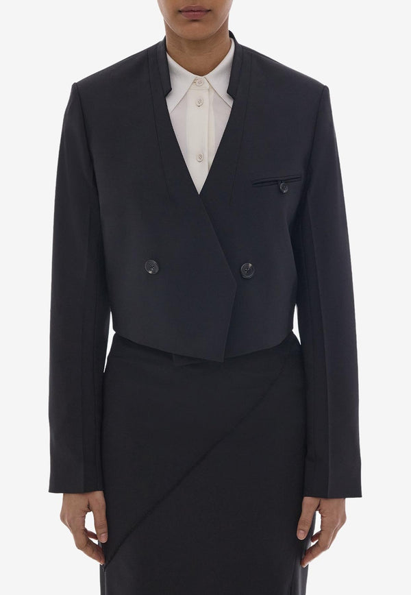 Helmut Lang Cropped Double-Breasted Blazer in Wool Blend Black N05HW101BLACK