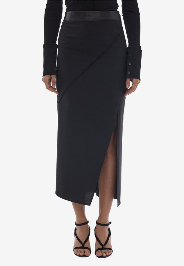 Helmut Lang High-Rise Midi Skirt in Wool Blend Black N05HW301BLACK