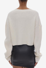 Helmut Lang Cable-Knit Cropped Sweater in Wool White N05HW707WHITE